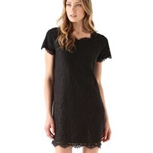 Joie Susina Lace‎ Sheath Dress Scallop Trim Short Sleeve in Black Size XS